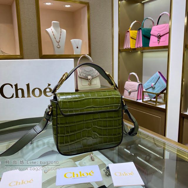 Chloe女包 克洛伊經典C Bag牛油果綠鱷魚壓紋包包 Chole手提肩背斜挎包  jjh1268